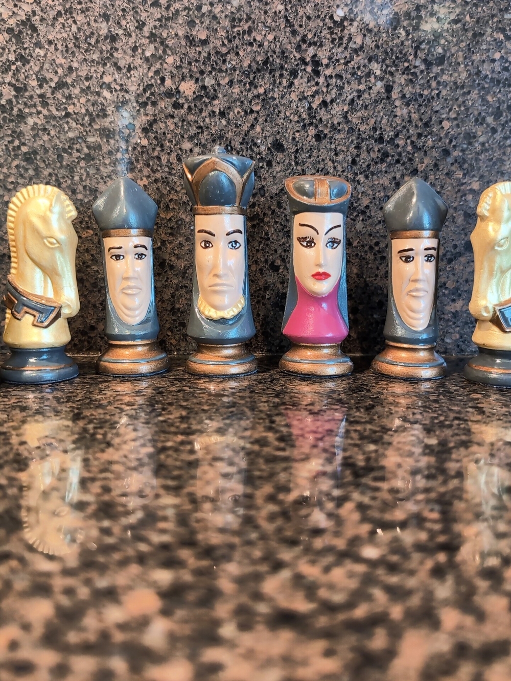 Duncan Style Decorative Painted Chess Pieces - Hand-Painted Faces